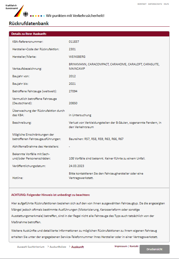 Knaus Weinsberg Rückrufaktion Vom KBA - Wohnmobil Forum Seite 1